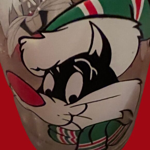 1994 Anchor Hocking Looney Tunes Bugs Sylvester Tweety Christmas Glass Canister - Picture 5 of 6